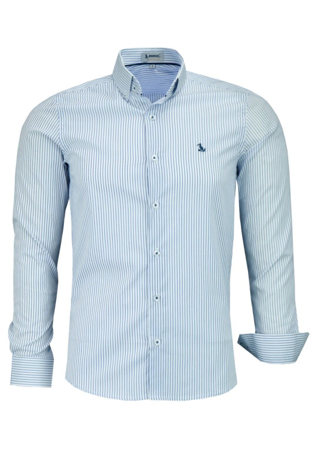 Camisa Listrada Social Masculina Manga Longa Amil Slim 1821