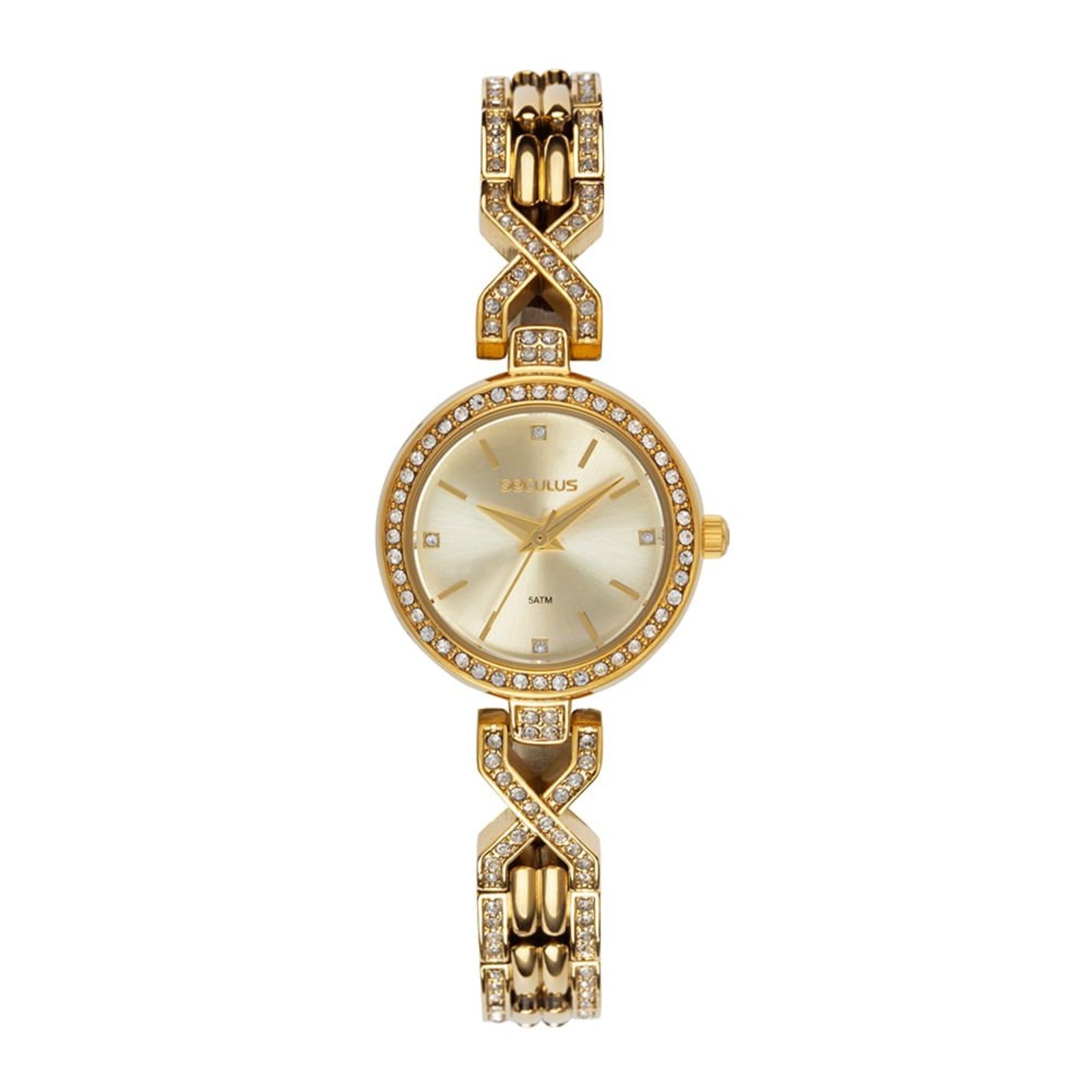Relógio Seculus Feminino Com Pedras Champagne Seculus