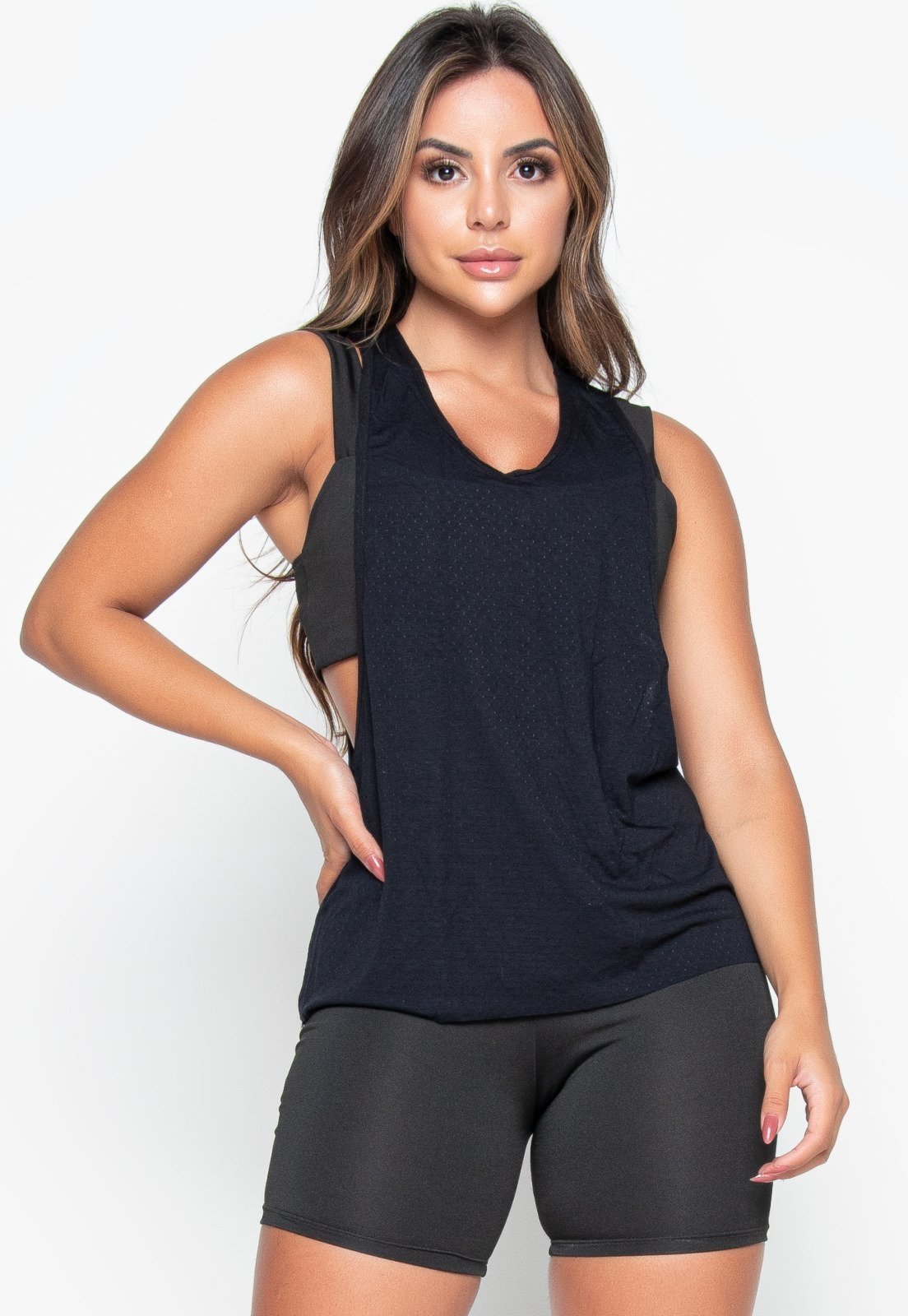 Blusa Regata Mood Modas Dry Fit Furadinha Blusa Fitness Academia 095 Preta