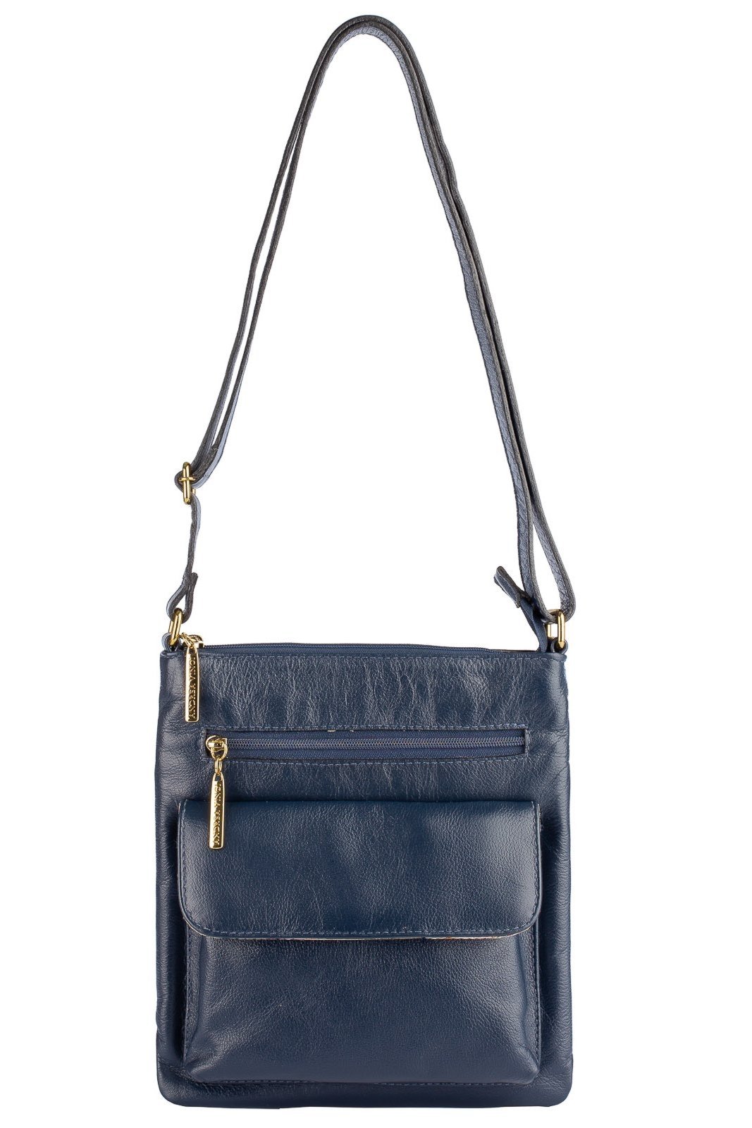 Bolsa pequena transversal de couro liso Alana - Azul