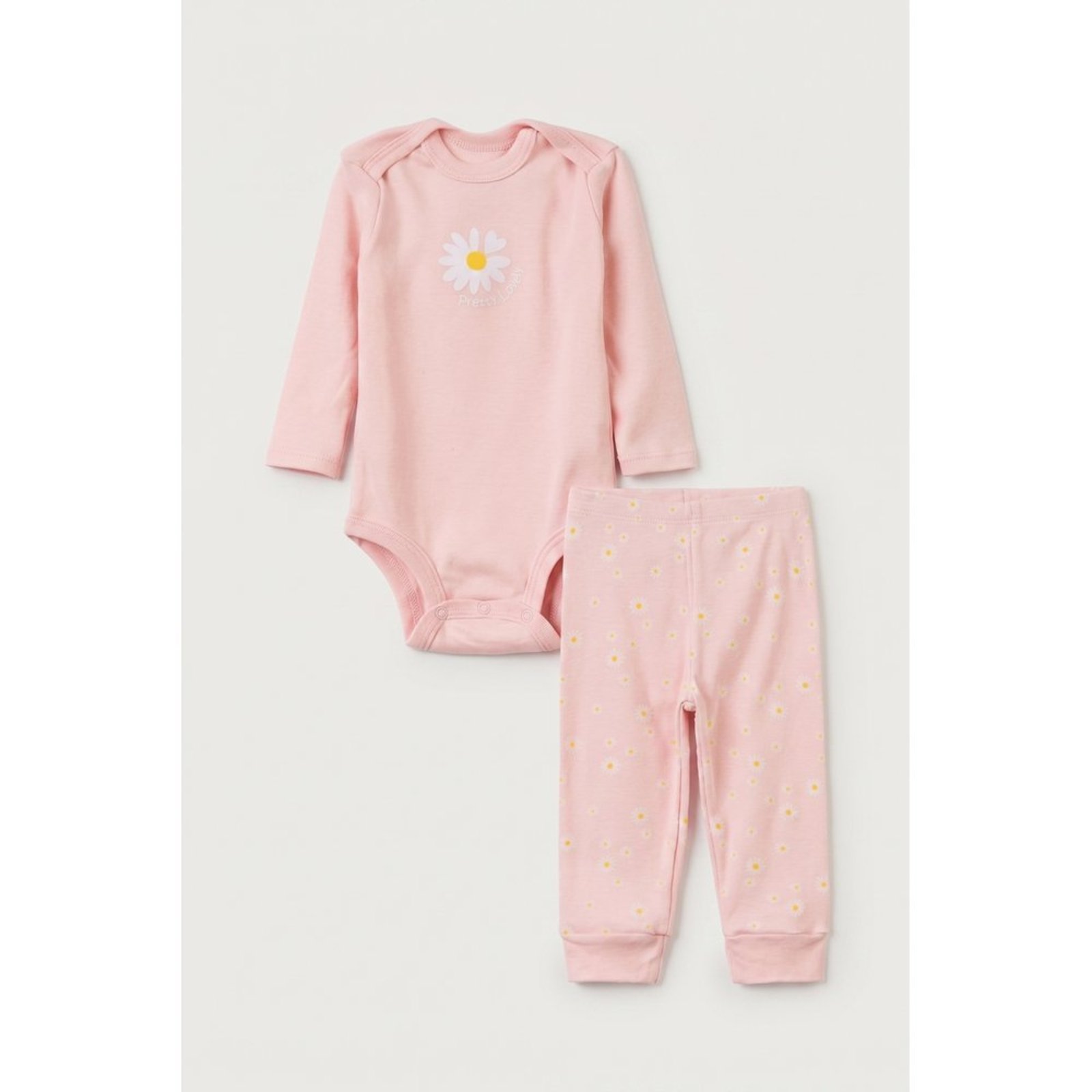 Infantil - Conjunto Body Longo e Calça do Papai Rosa Margaridas