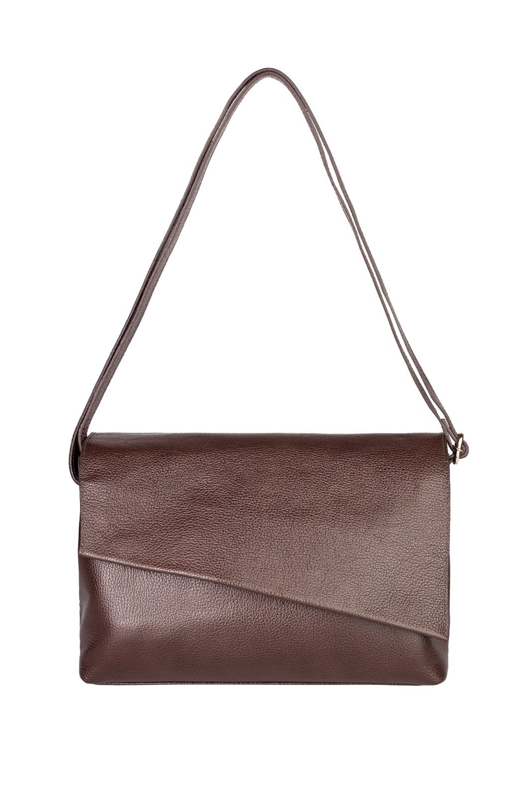 Bolsa tiracolo de couro liso com tampa Rose - Café