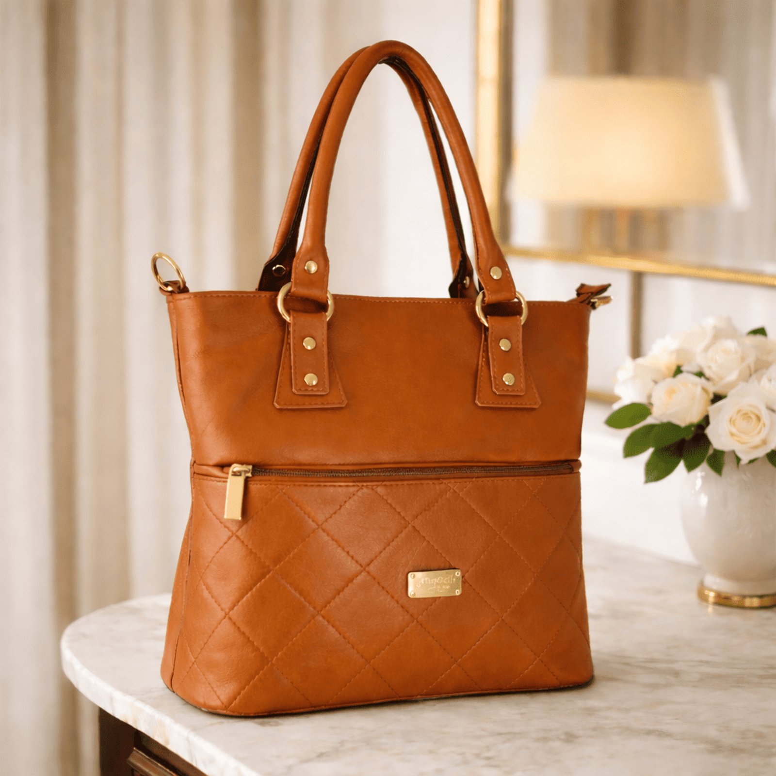 Bolsa Sacola TopGrife Shopper Couro Caramelo