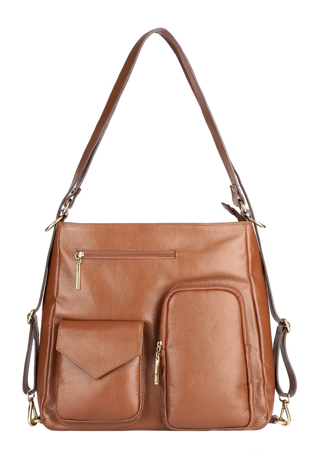 Bolsa mochila de couro liso Érica - Whisky