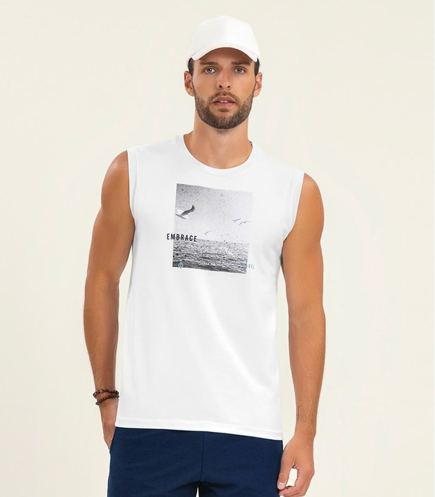 Vista 2 Regata Masculina Meia Malha Diametro branco Diametro branco