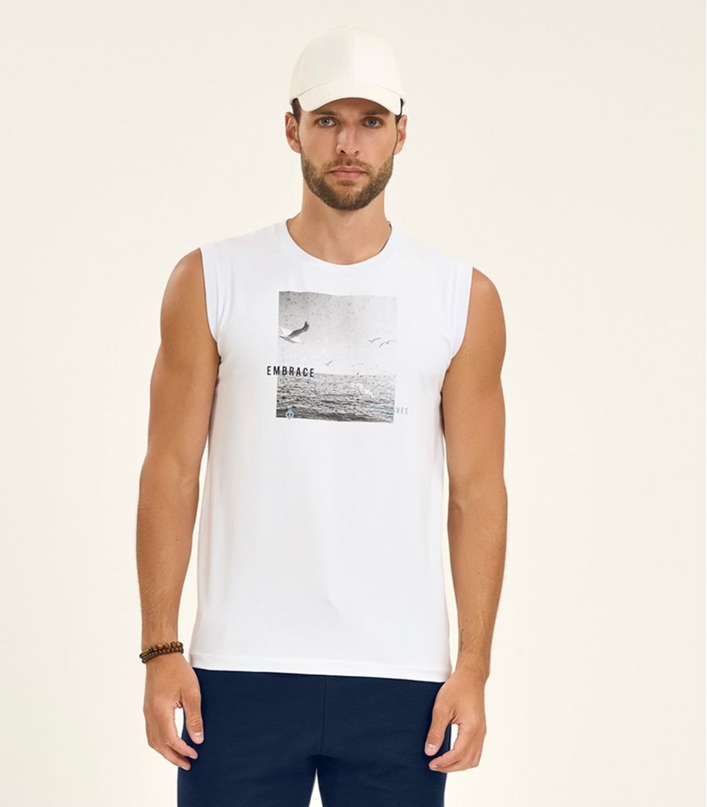 Vista 3 Regata Masculina Meia Malha Diametro branco Diametro branco