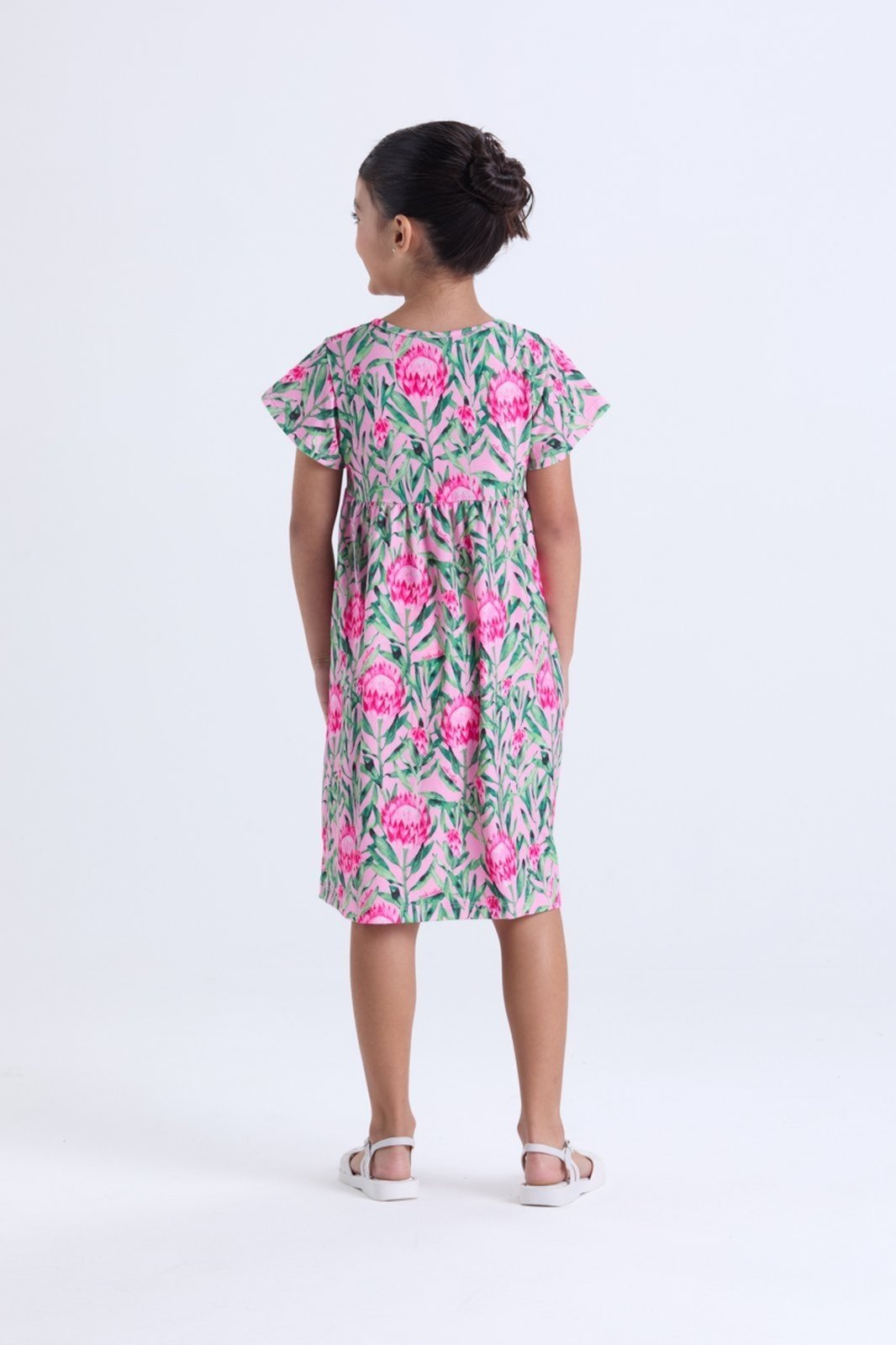 Vista 3 Infantil - Vestido Menina Floral Babado Poliplex VIDA COSTEIRA rosa