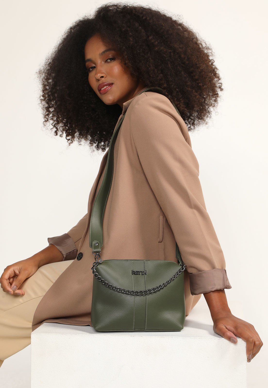 Bolsa Feminina Retta Kiara Transversal Pequena Verde Militar