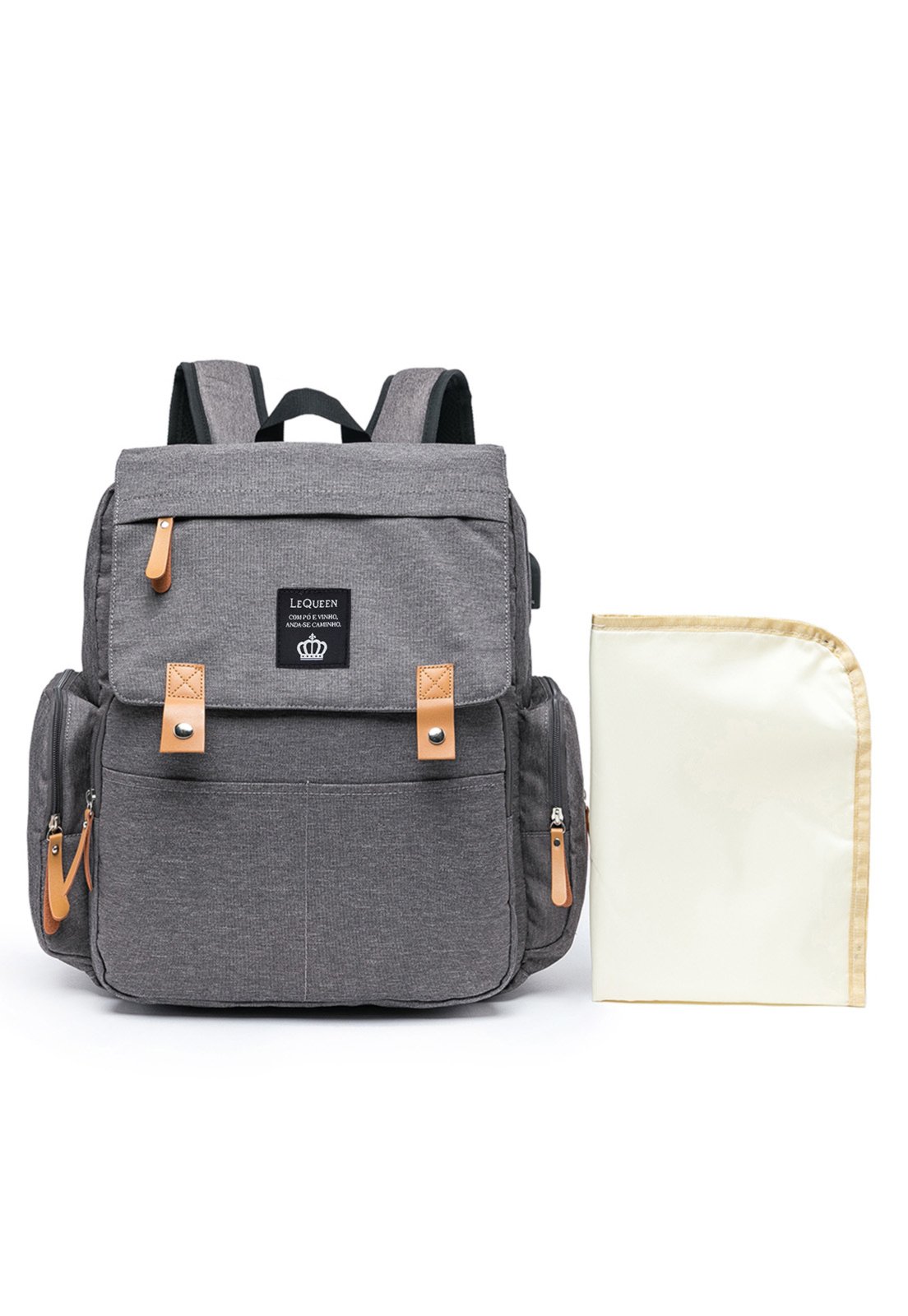 Infantil - Mochila Bolsa Maternidade Lequeen Menina Menino Bolso Térmico Cinza Claro