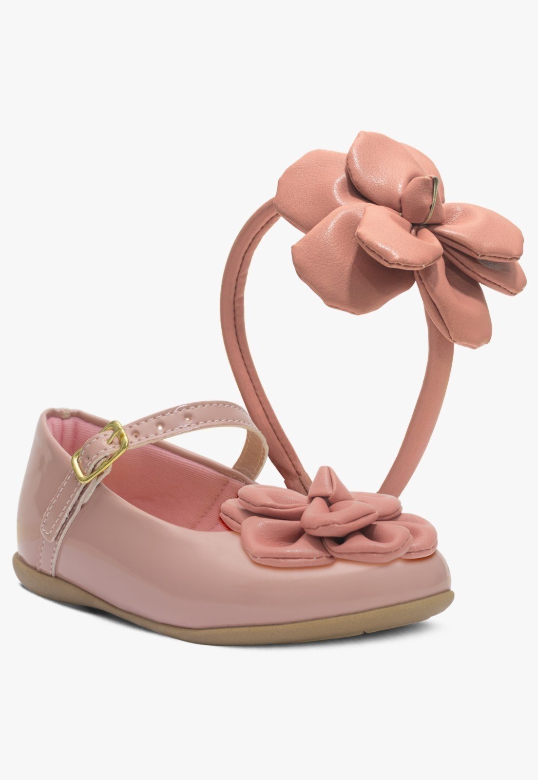 Infantil – Kit Tiara e Sapatilha Rasteira Feminina Pópidi Petala Flor Rosa