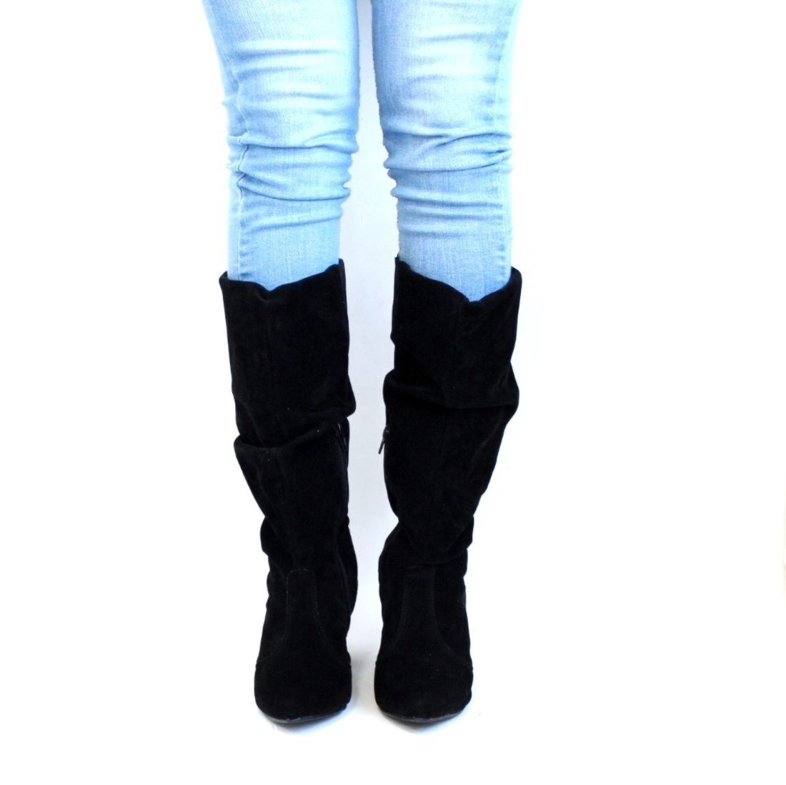 Bota Feminina Slouch Lirom Salto Grosso Bico Bino Confortável Preta