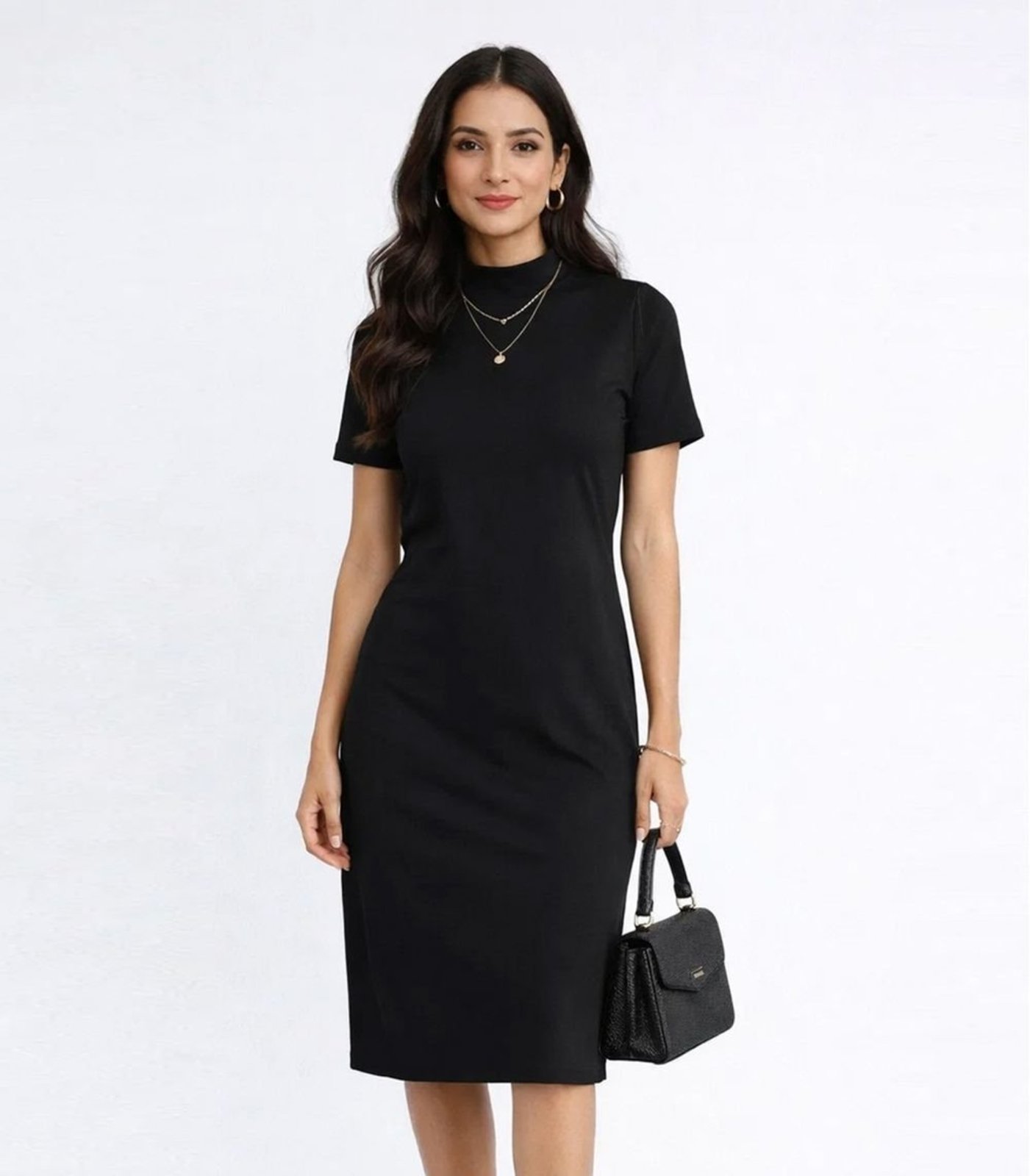 Vestido Com Decote Talhado Gola Alta Infinita Cor Preto