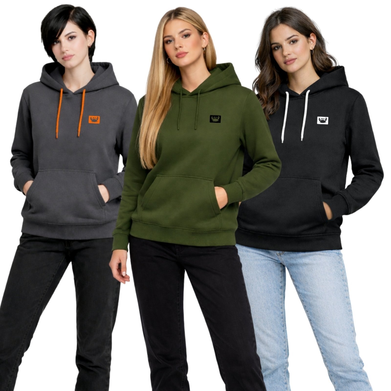 Kit 3 Blusa de Frio Moletom Liso Colorido Feminino Relaxado Com Capuz E Bolso Canguru Estampado Siri2