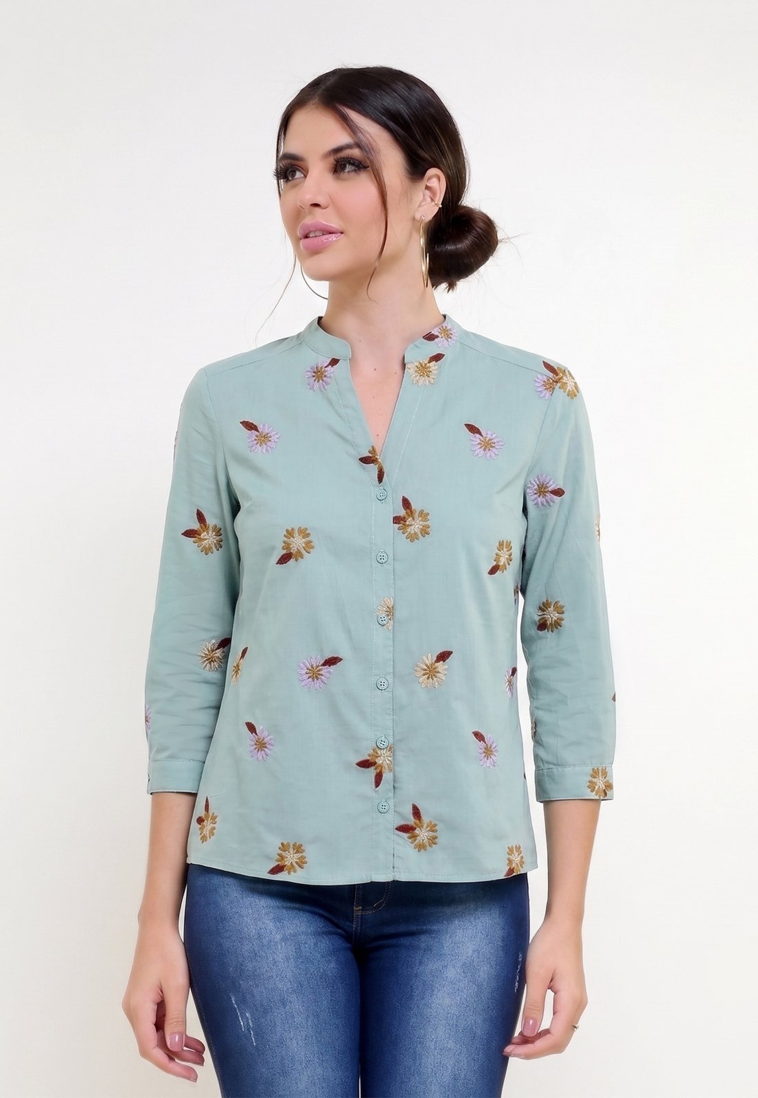 Camisa Intens Manga 3/4 Algodão Bordado