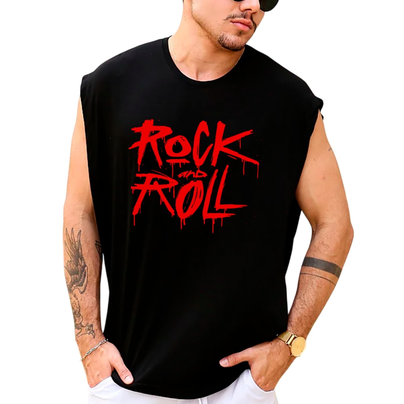 Camiseta Regata Machão Ousy Rock And Roll Oversized Masculina Preto