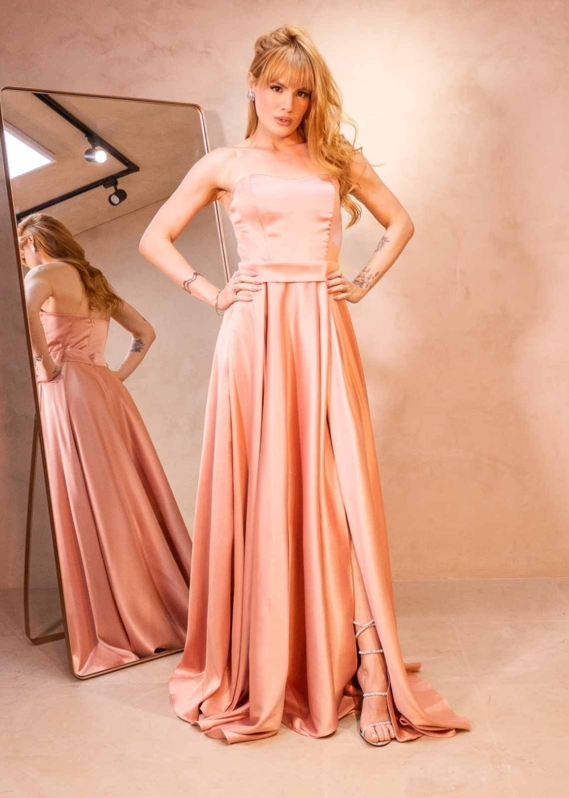 Vestido Longo de Festa Madrinhas Tomara que Caia Zibeline Frontinne Rose Gold Vestido Longo de Festa Madrinhas Tomara que Caia Zibeline Frontinne Rose Gold