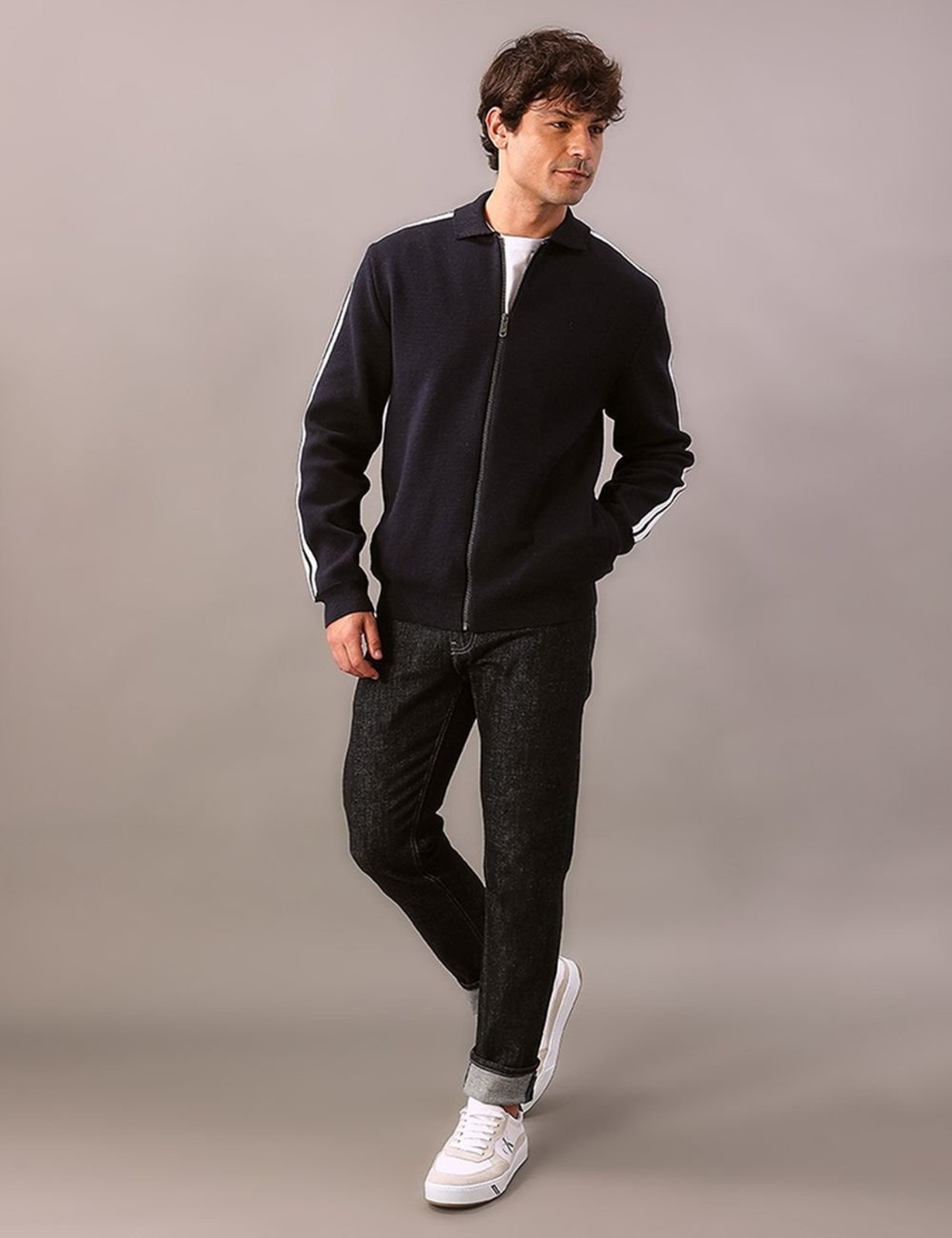 Tricot Masculino Calvin Klein Jeans Zíper - Marinho Calvin Klein Jeans