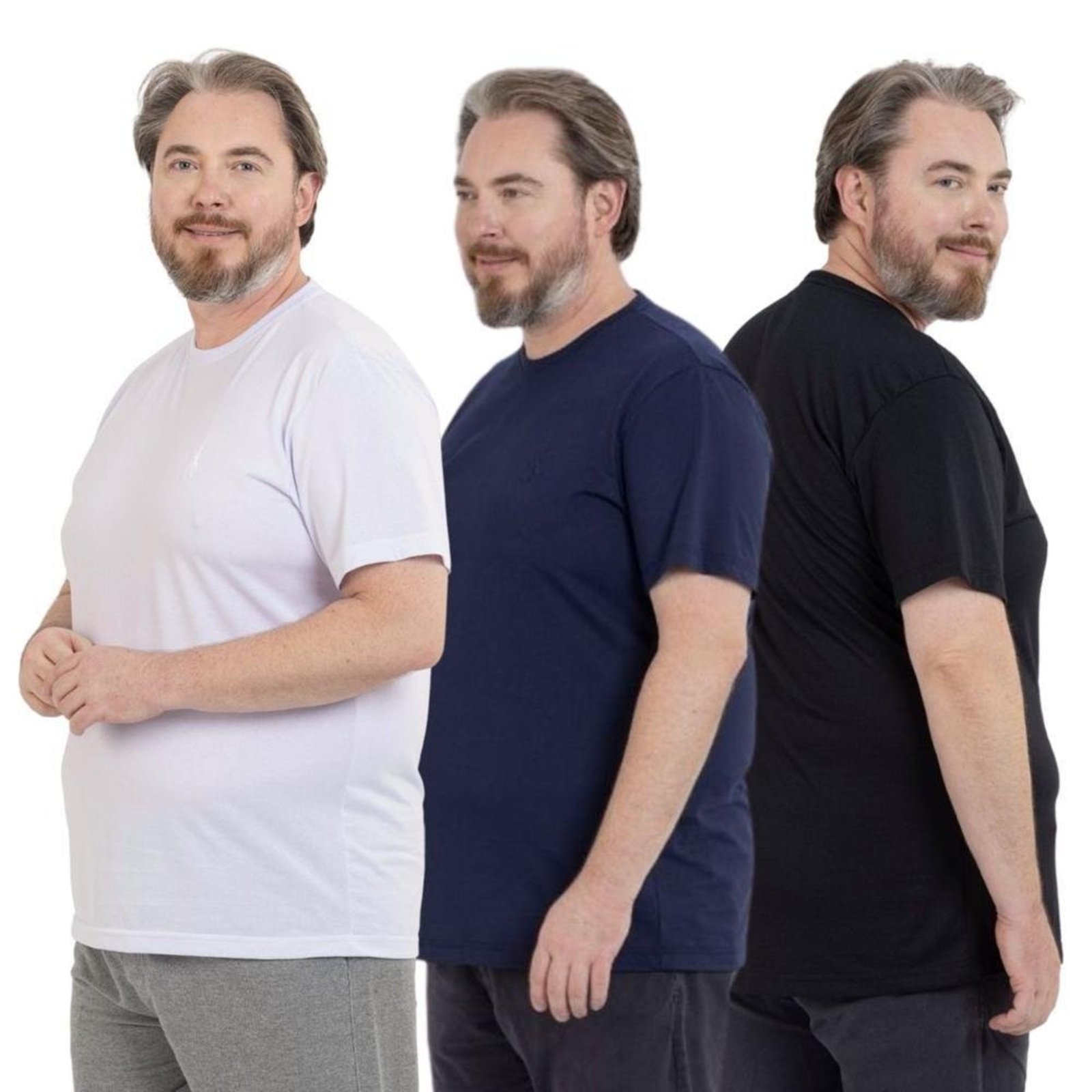 Kit 3 Camiseta Plus Size Básica Casual Masculina Confortável em Malha Leve