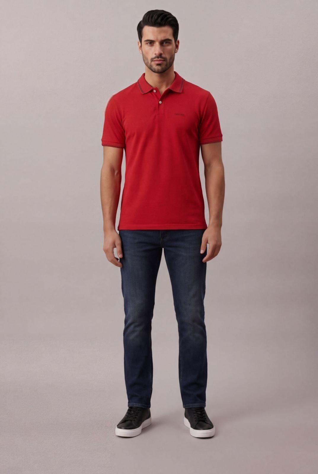 Polo Manga Curta Regular Basica Com Friso - Vermelho Calvin Klein Jeans