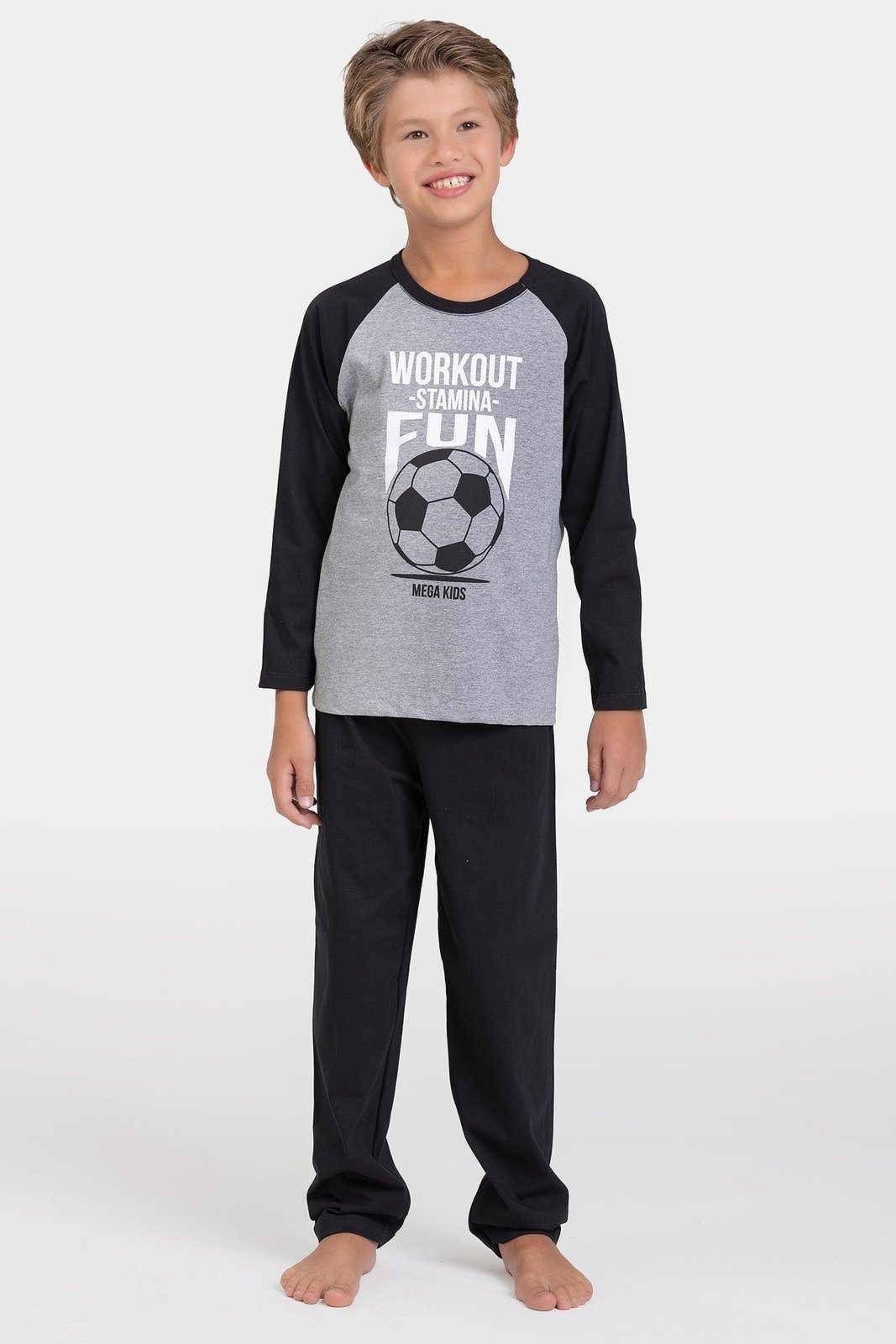 Infantil - Pijama Manga Longa Masculino Futebol - Mescla