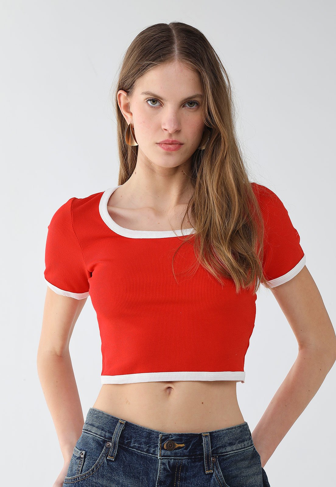 Vista 2 Blusa Feminina Fila Cropped Rib Vermelha vermelho Fila vermelho