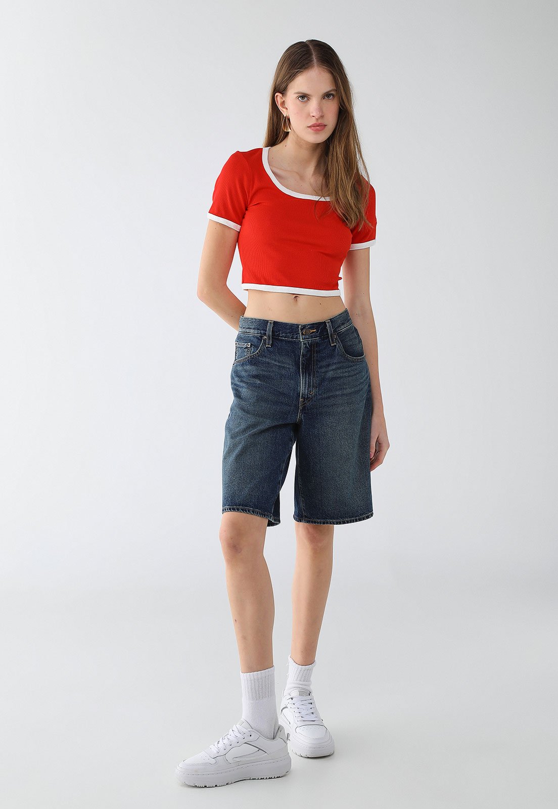 Vista 3 Blusa Feminina Fila Cropped Rib Vermelha vermelho Fila vermelho