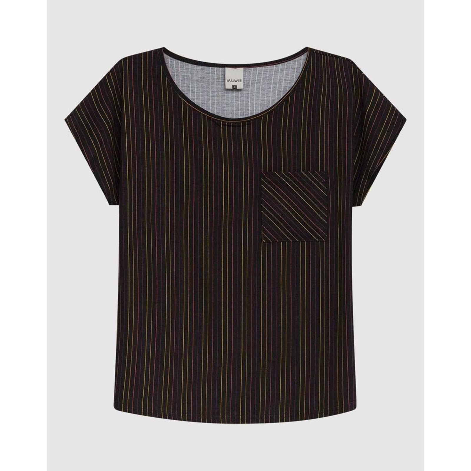 Blusa Ampla Feminina Estampada Detalhe Bolso Frontal Em Viscose Stretch