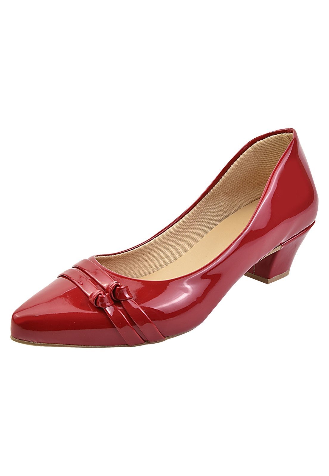 Scarpin Donna Santa Bico Fino Salto Baixo Enfeite Vermelho