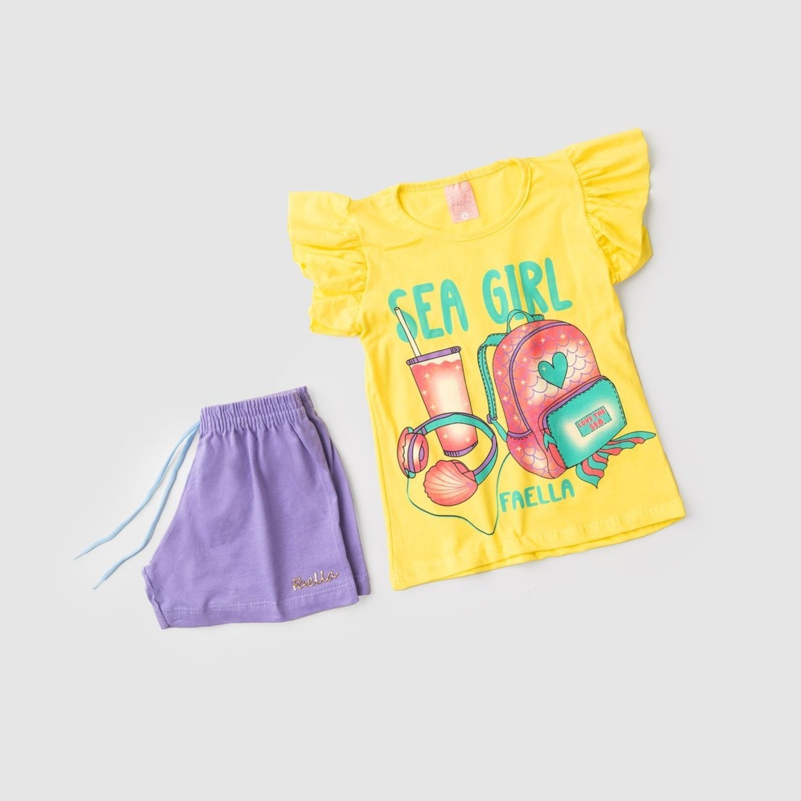 Vista 3 Infantil - Conjunto Verão Feminino Sea Girl - Amarelo Mega Kids unico Mega Kids unico