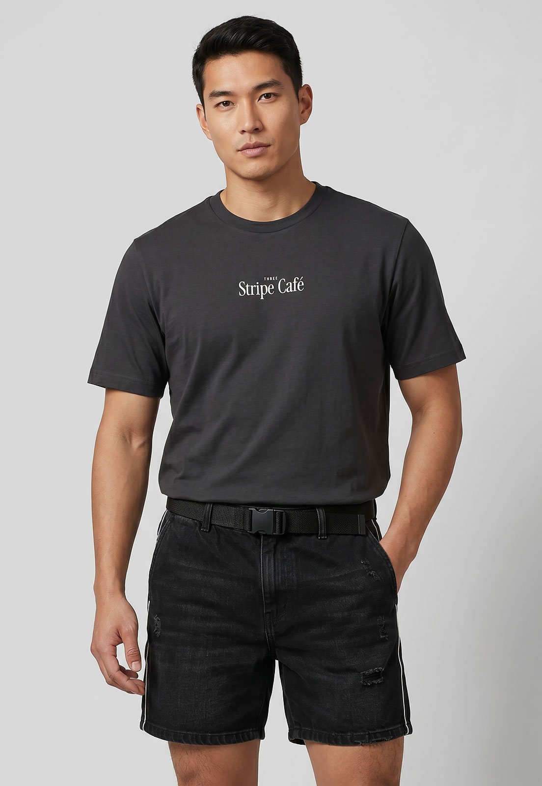 Camiseta Masculina adidas Sportswear Stripe Café Cinza