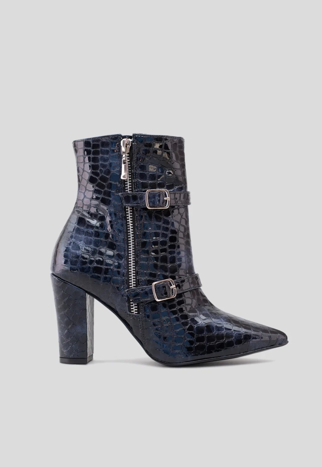 Bota Cano Médio CBK Couro Envernizado Croco Azul Marinho