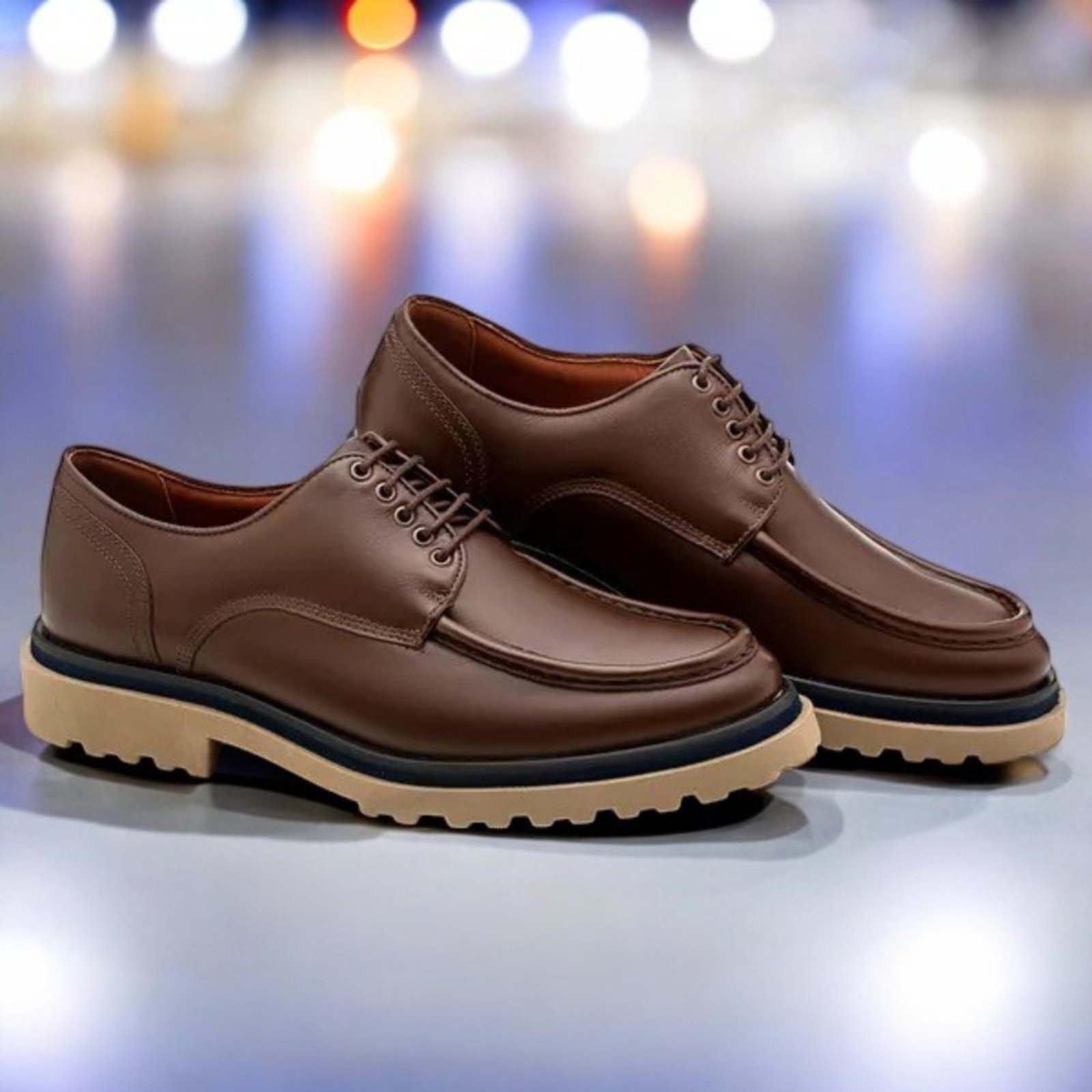 Sapato Casual Masculino Mr Light Derby Oxford Tratorado Couro de Luxo Café