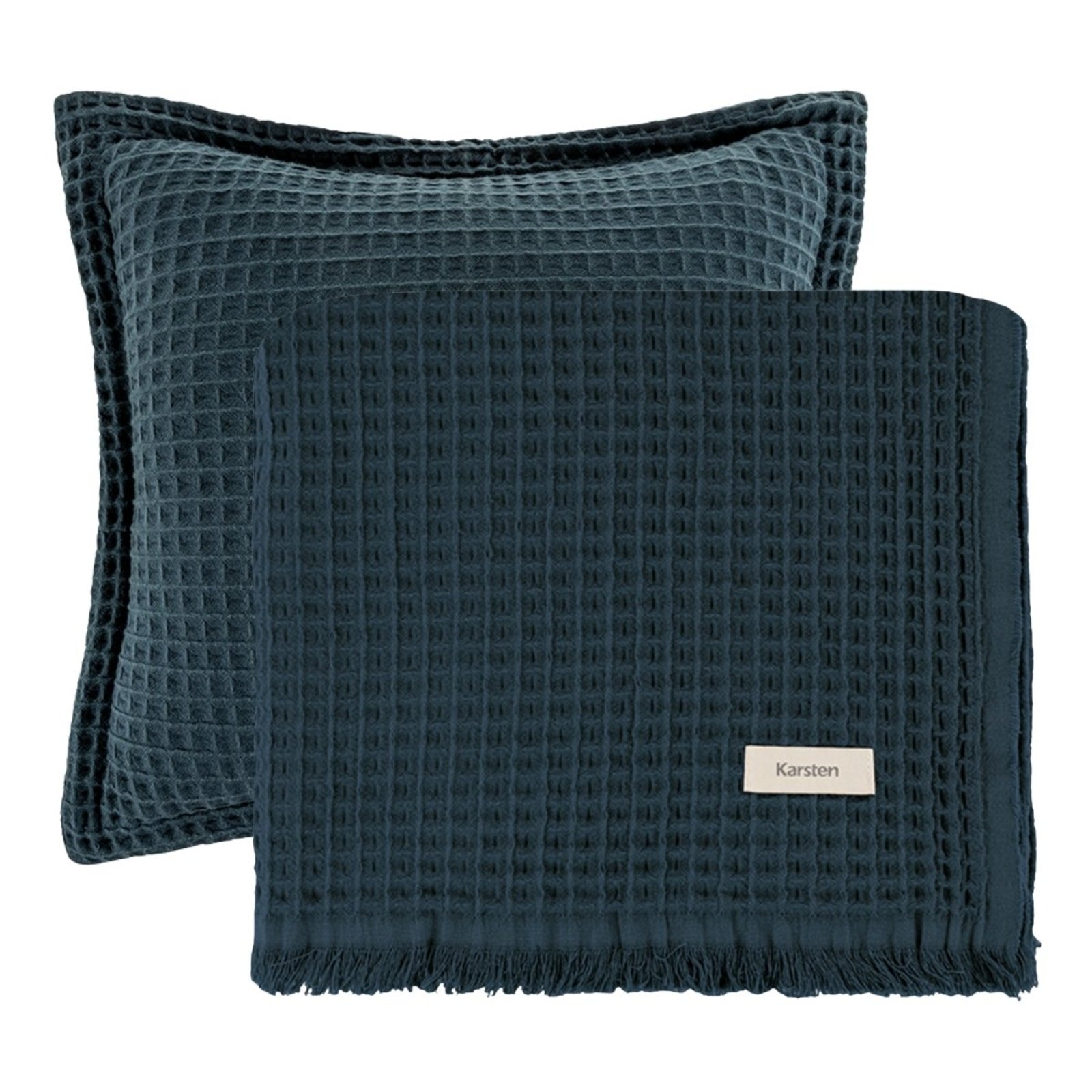 Kit Manta Almofada Decorativa Karsten Algodão Denver Azul Petroleo