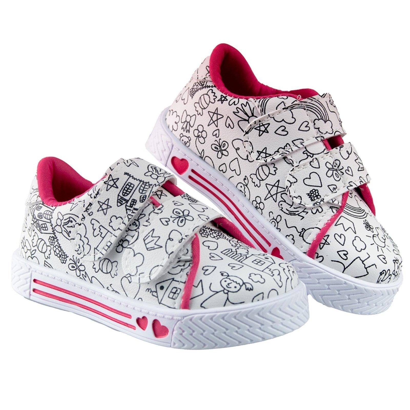 Infantil – Tênis Menina Kiath Para Colorir Casual Volta as Aulas Confortável Macio Fechamento Fácil Estampado/Pink