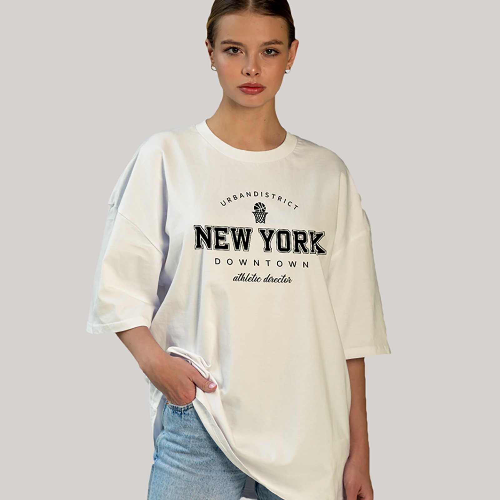 Camiseta Ousy New York Downtown Oversized Unissex Off White