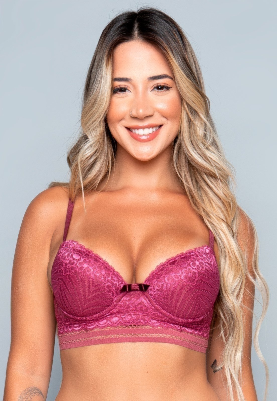 Sutiã Vekyo Lingerie Com Bojo Renda E Elástico Vinho