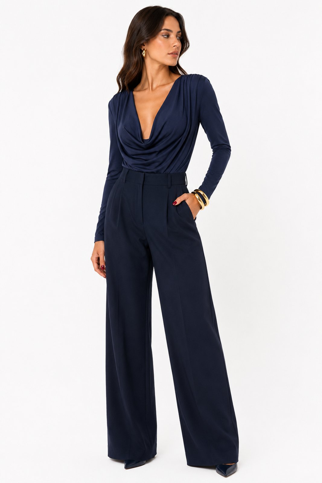 Body D Bell Outlet Fashion Drapê Suplex Azul Marinho