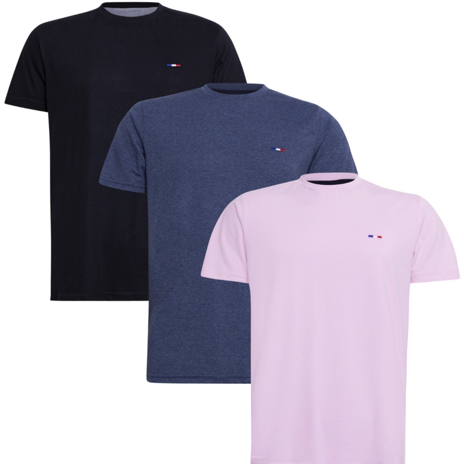 Kit 3 Peças Camisetas FMF Básicas Masculina Industrie em Algodão Premium no Estilo Tommy Bordado França Rosa Preto M Mes