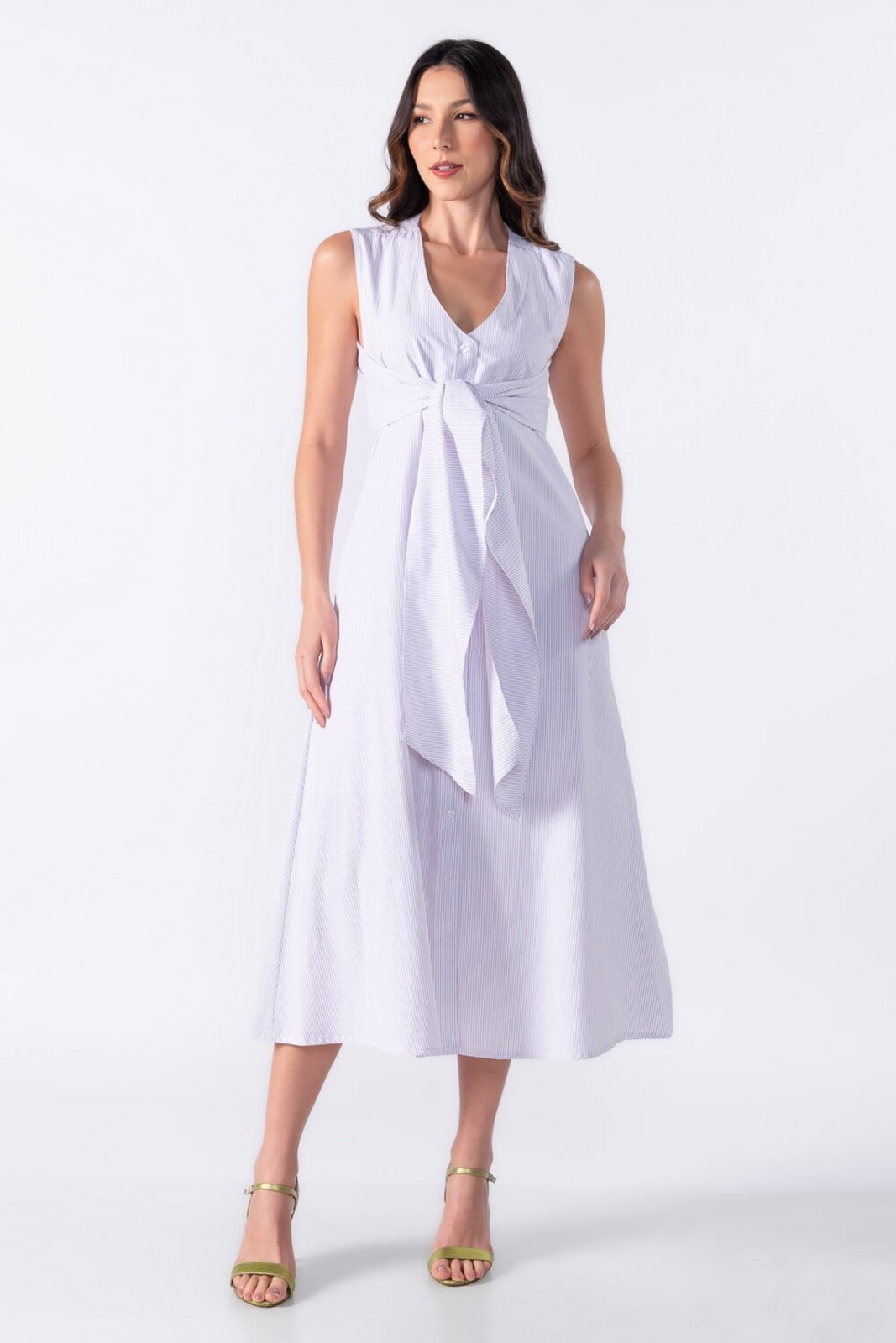Vestido Lamis longo listrado com amarracao Vinho