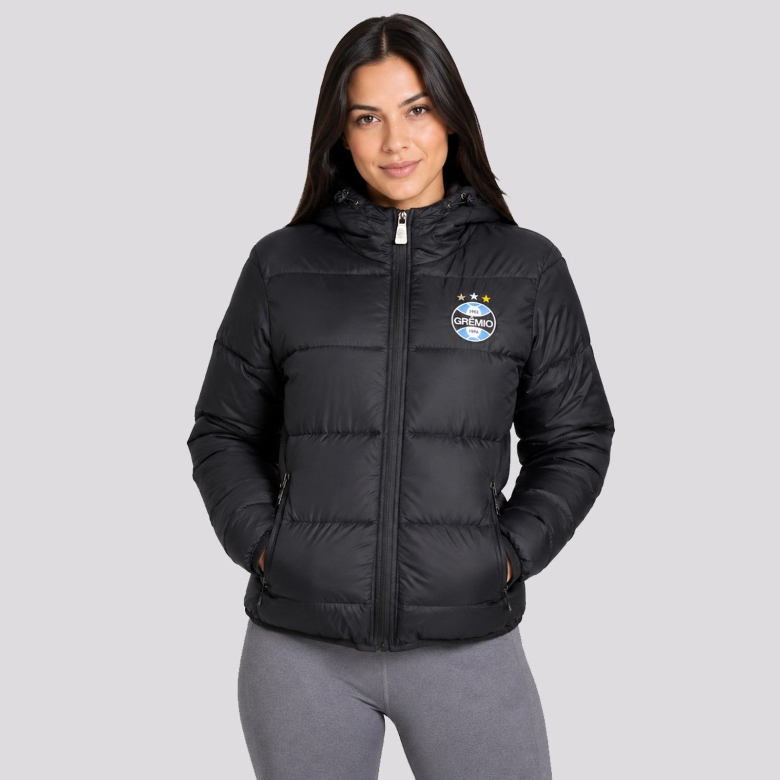 Jaqueta Grêmio Puffer Feminina Preta