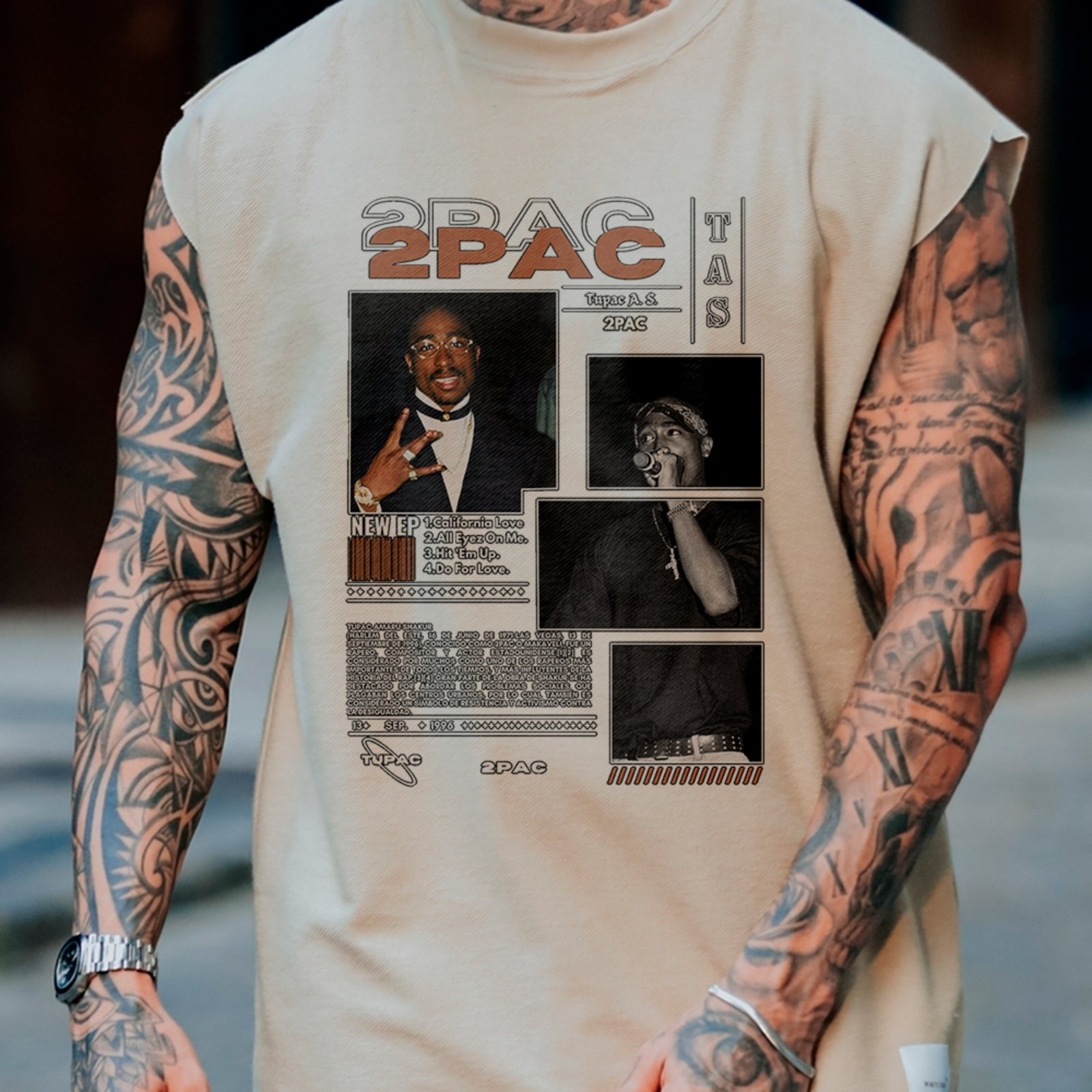 Camiseta Regata Machão Tupac Shakur Ícone Do Rap Hip Hop Off White