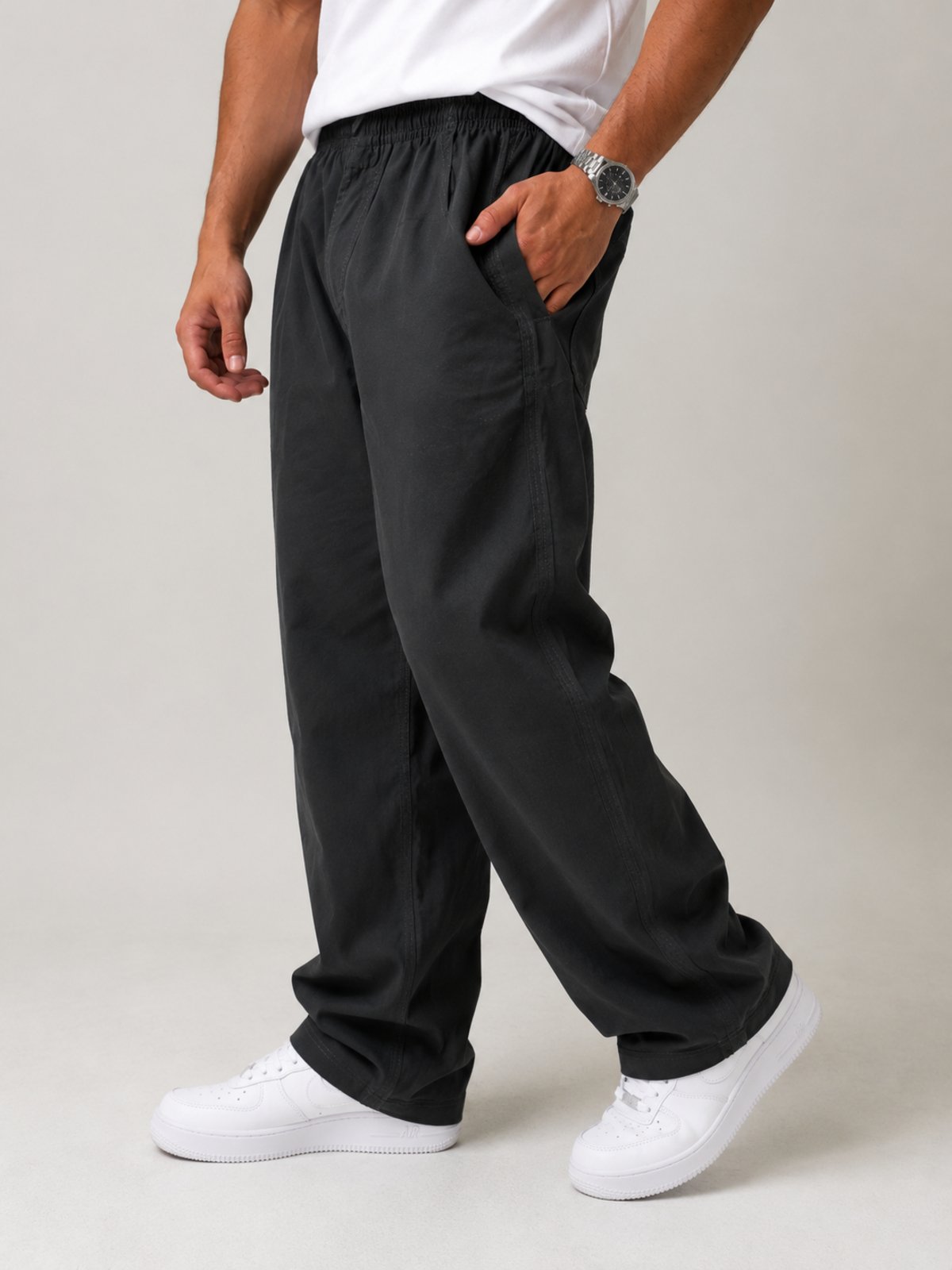Calça Masculina Cargo Yellow Jeans Premium Preta Confortável com Elástico e Bolsos Moda Streetwear Casual