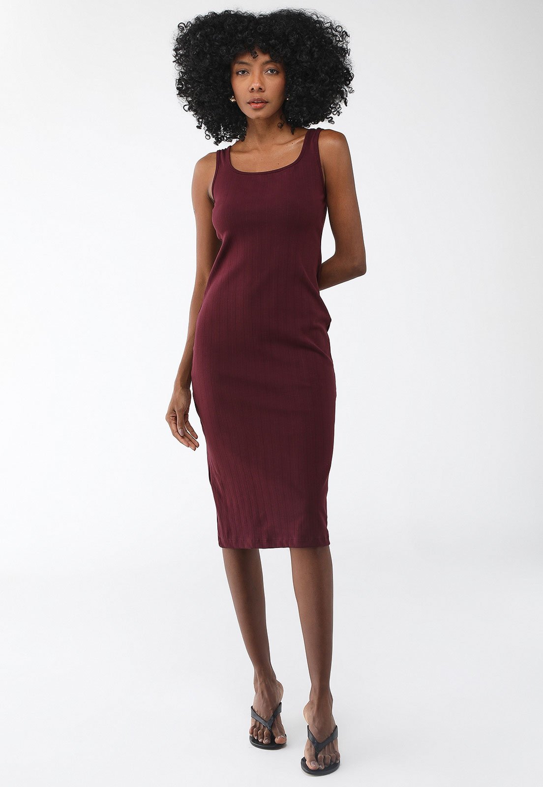 Vestido Canelado Forum Midi de Alça Vinho