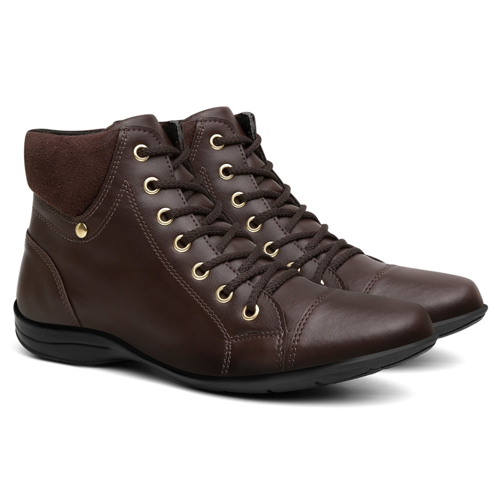 Bota Feminina Casual Veritimo Cano Curto Rasteira Bico Redondo Confortável Moda Café