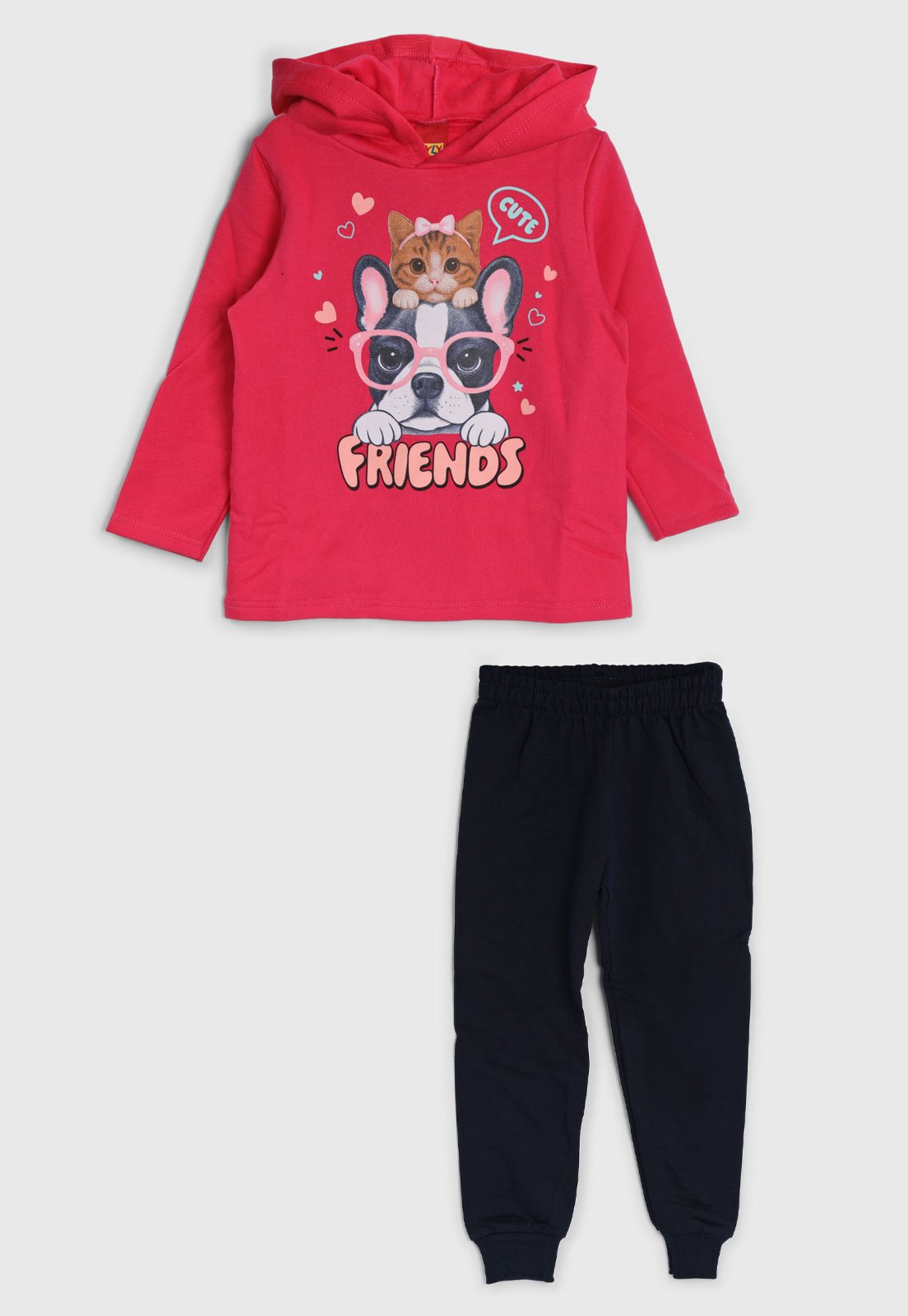 Infantil - Conjunto Kyly Capuz Estampa Rosa