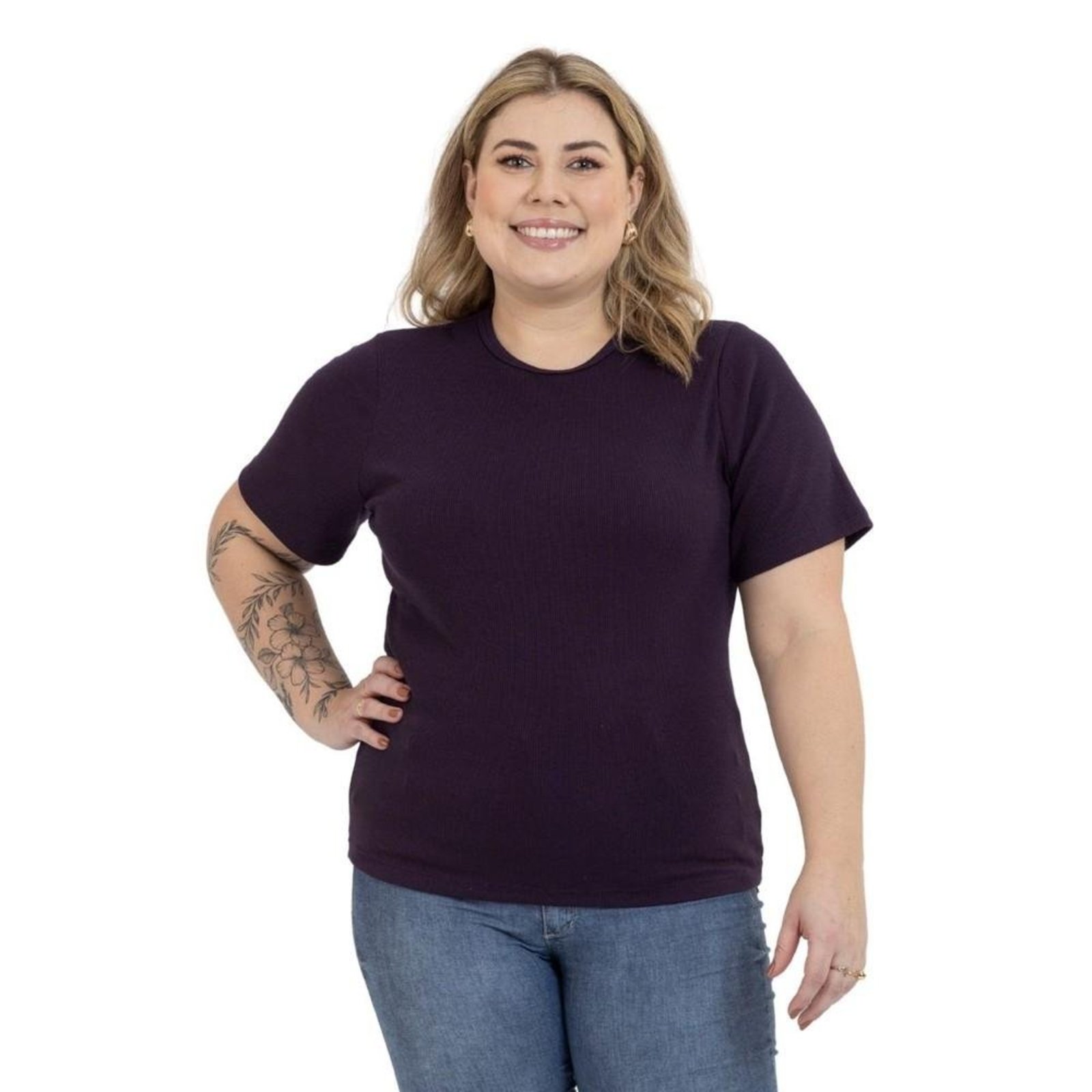 Blusa Plus Size Feminina Ribana Canelada Confortável Básica
