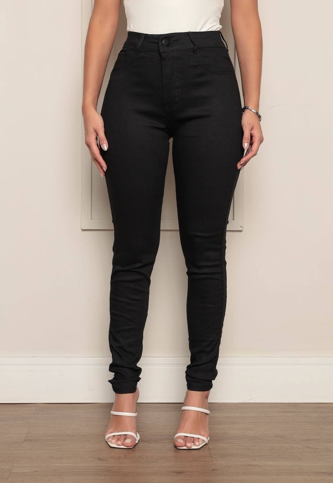 Calça Skinny Feminina Ethereal Jeans Confortável e Estilosa com Cintura Alta Preto