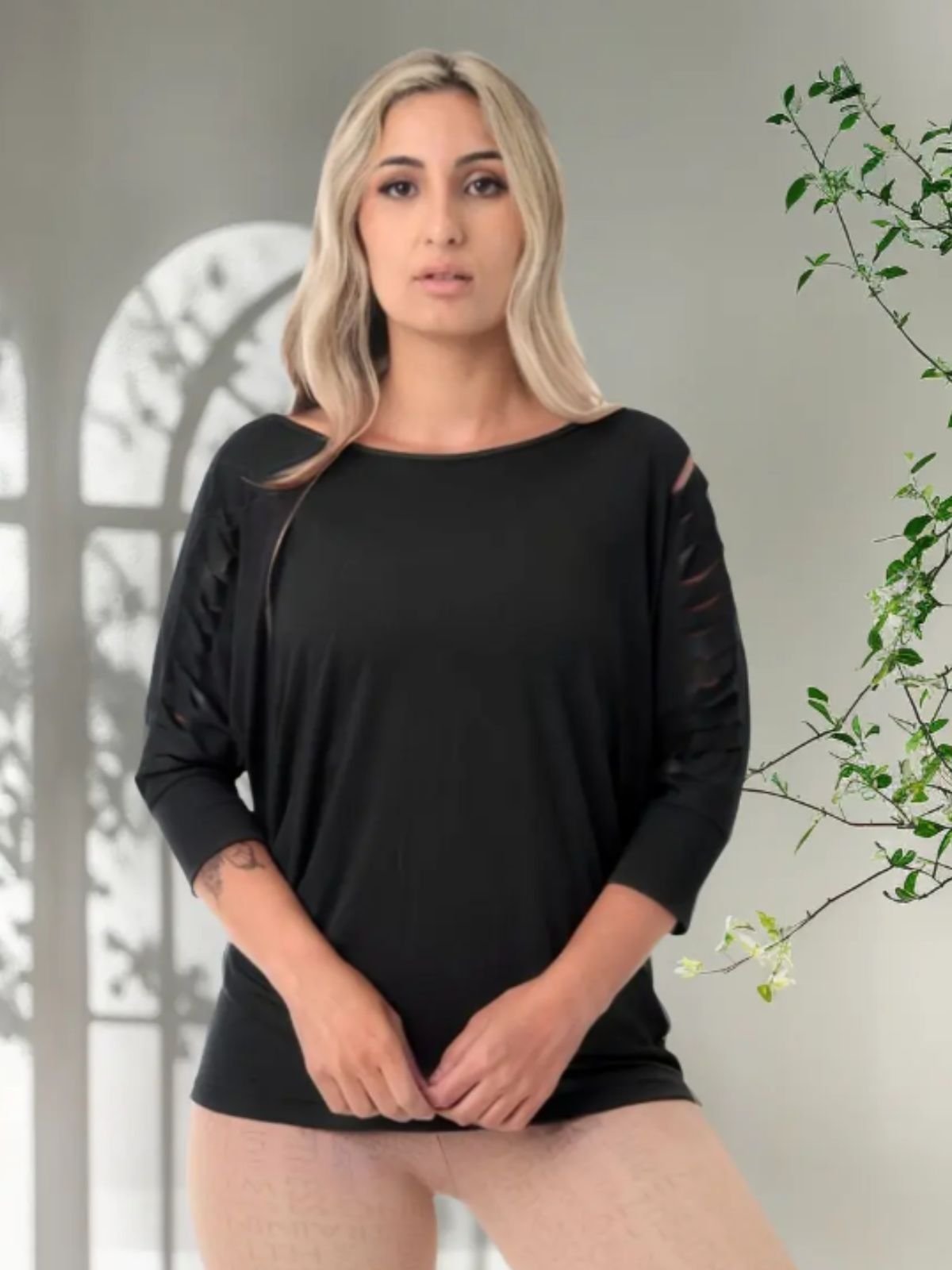 Blusa Feminina Talita Preto 7/8 Sallada Mista