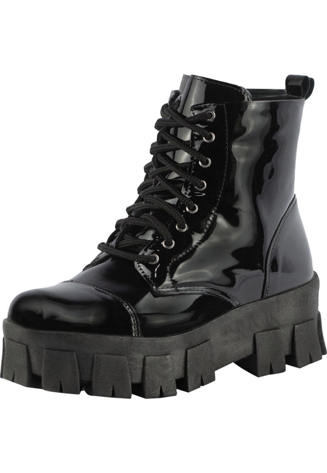Bota Coturno Tratorado Feminino Amorelle Plataforma Blogueira Cano Curto Verniz Preto