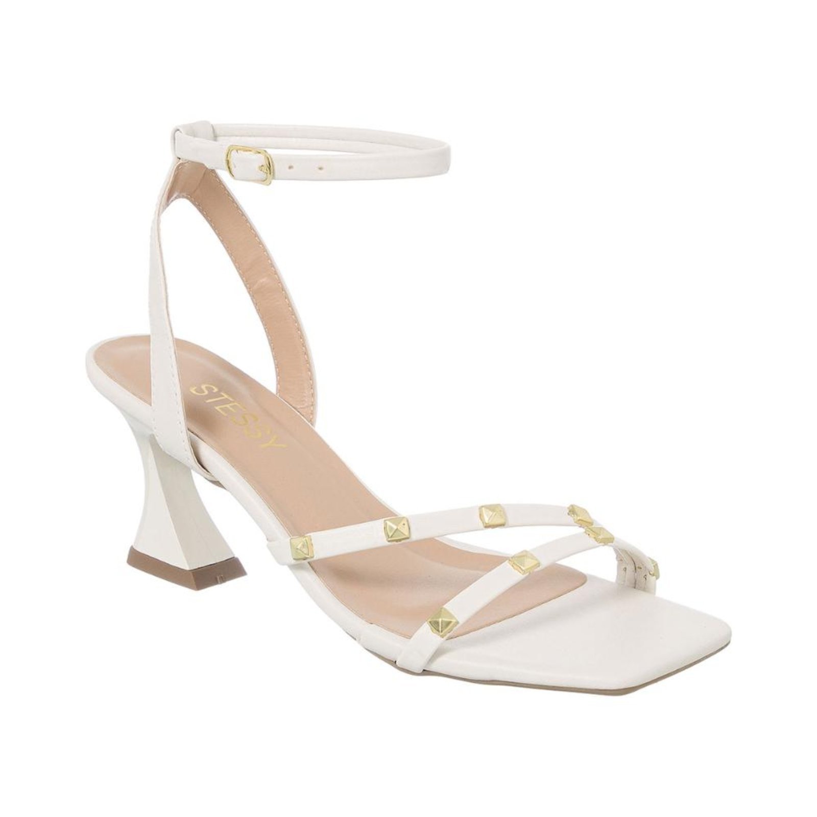 Sandalia Feminina Salto Taça Casual Metalizada Elegante Luxo Off White